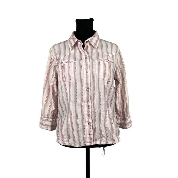 The North Face 100% Cotton Stripe Pink Button Down Shirt - Women’s L - Picture 1 of 9